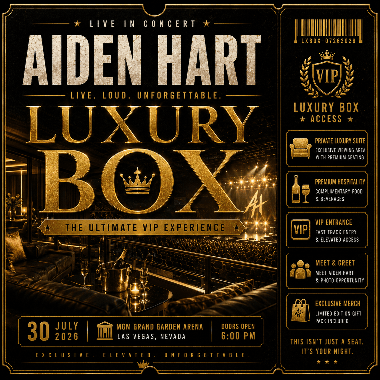 Aiden Hart Live in Las Vegas - Luxury Box